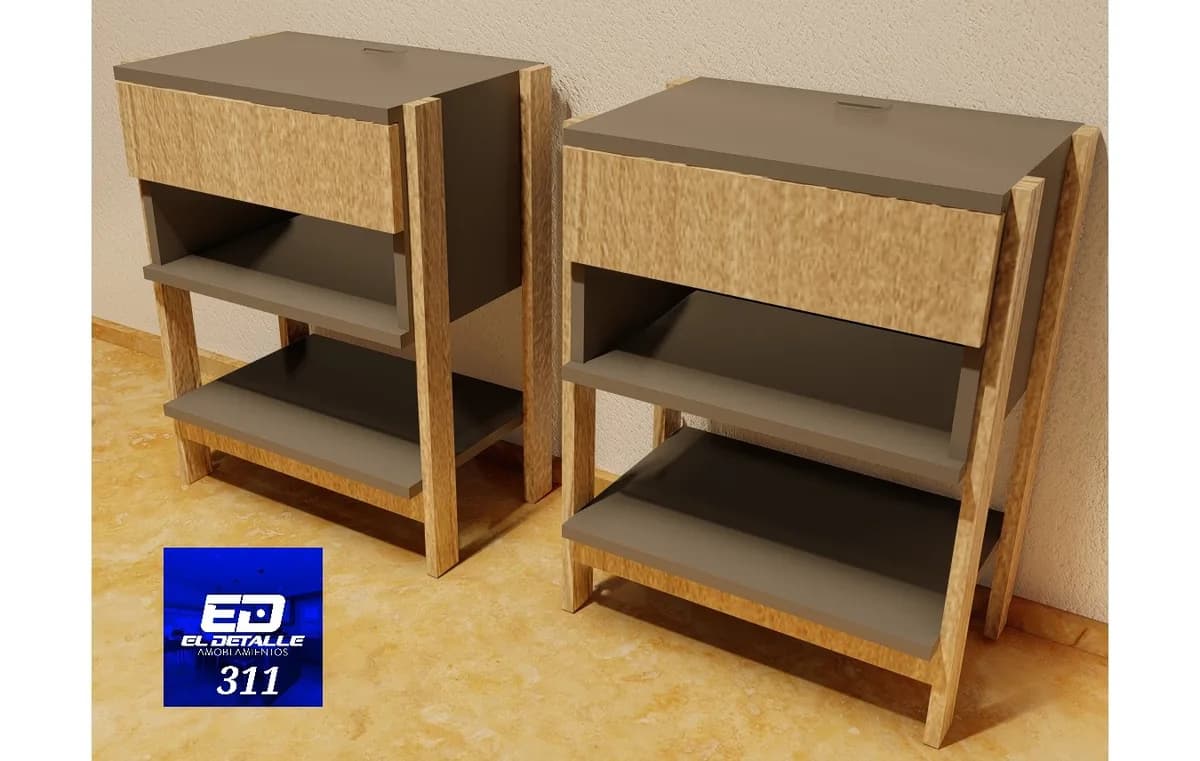 Juego de 2 mesitas de luz, en 2 tonos con cajón con correderas telescópicas