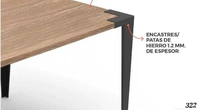 Mesa de 140 x 70 con 4 patas metálicas y tapa en melamina. En 3 tonos